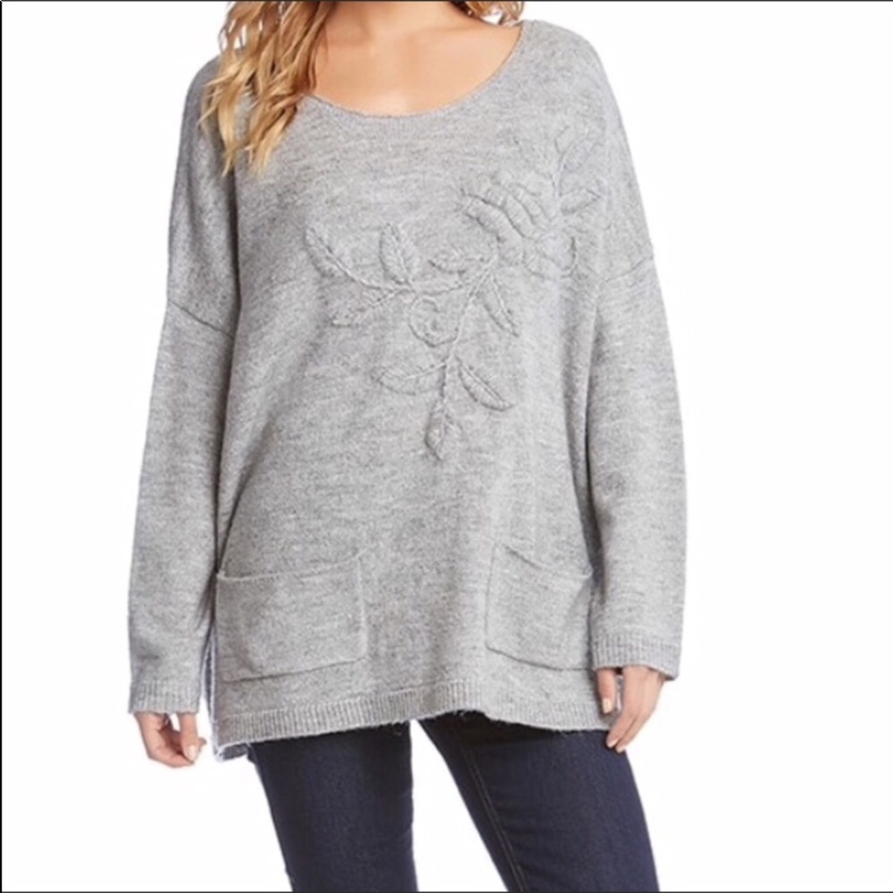 Karen Kane Oversized Embroidered Sweater Gray XS